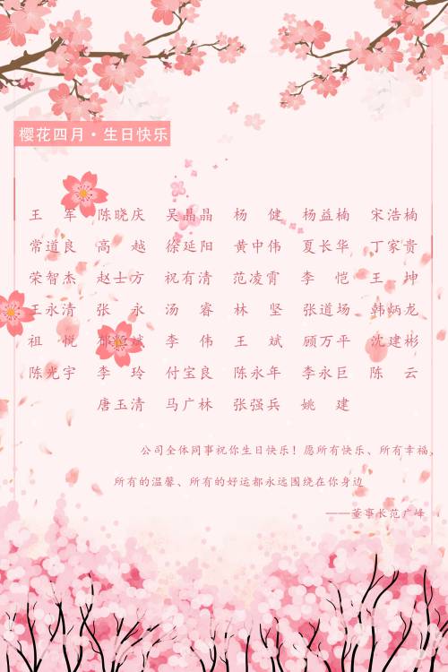 【生日祝?！抗ё?月生日的員工生日快樂！